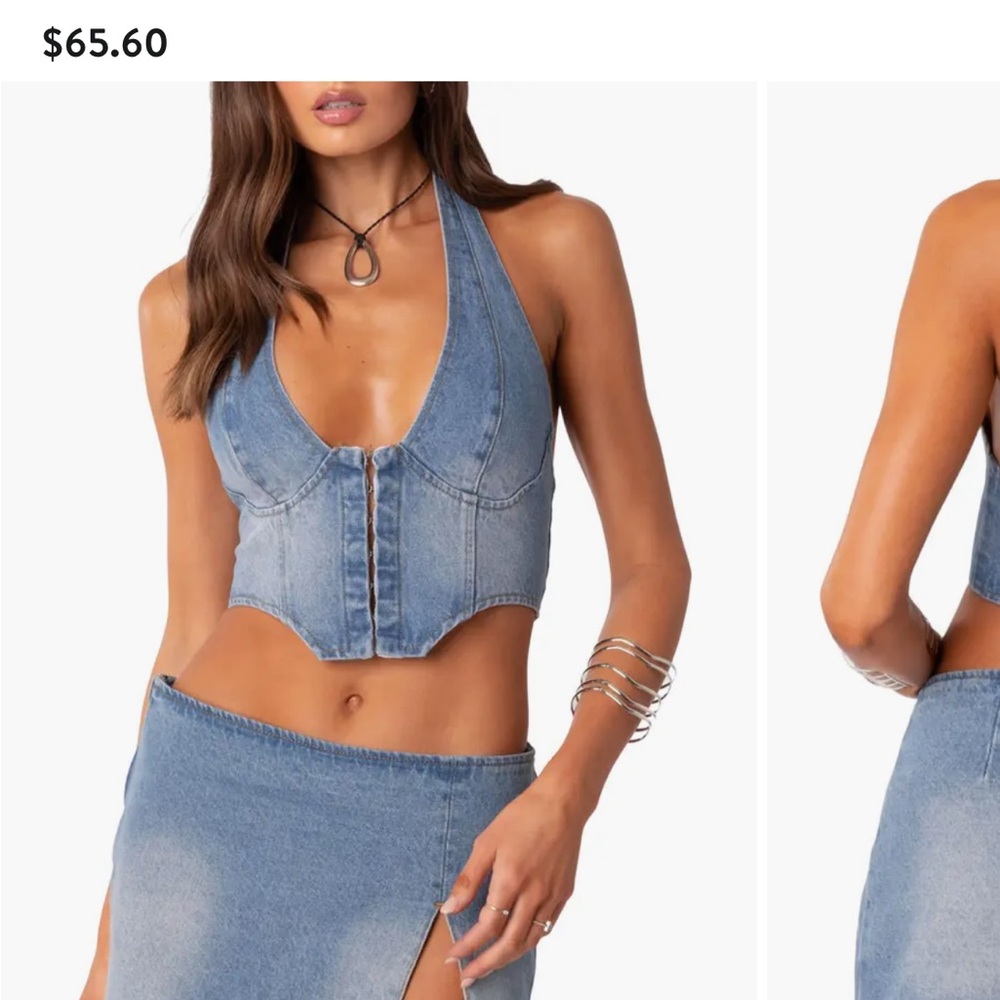 Blue Bustier Crop Bodysuit Top